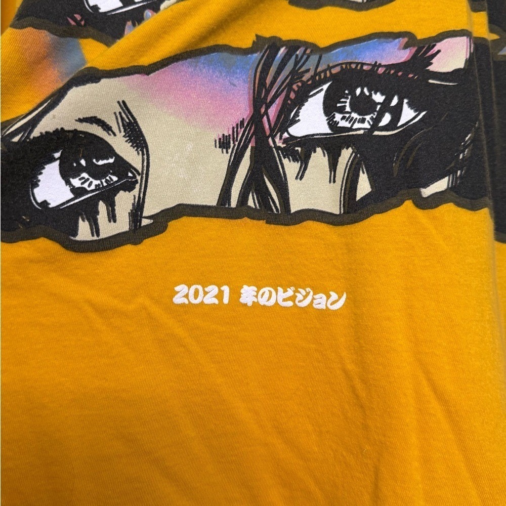 Japanese Anime Eyes Franchise Brand Yellow Orange T-Shirt Size LARGE - Picture 2 of 4